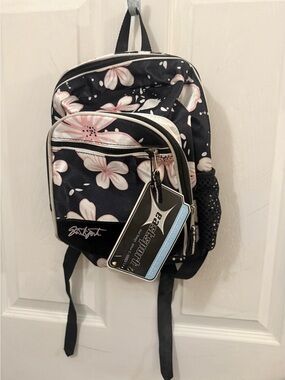 Pink Floral Black Backpack -